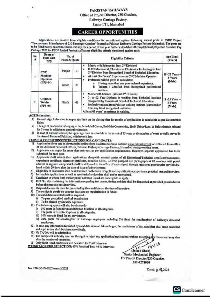 Pak Rail Jobs 2026 Advertisement