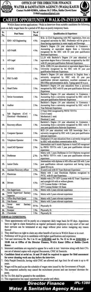WASA Jobs 2026 Advertisement
