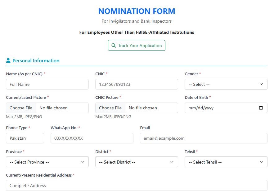 fbise invigilator jobs 2026 Application Form For Online Appointment
