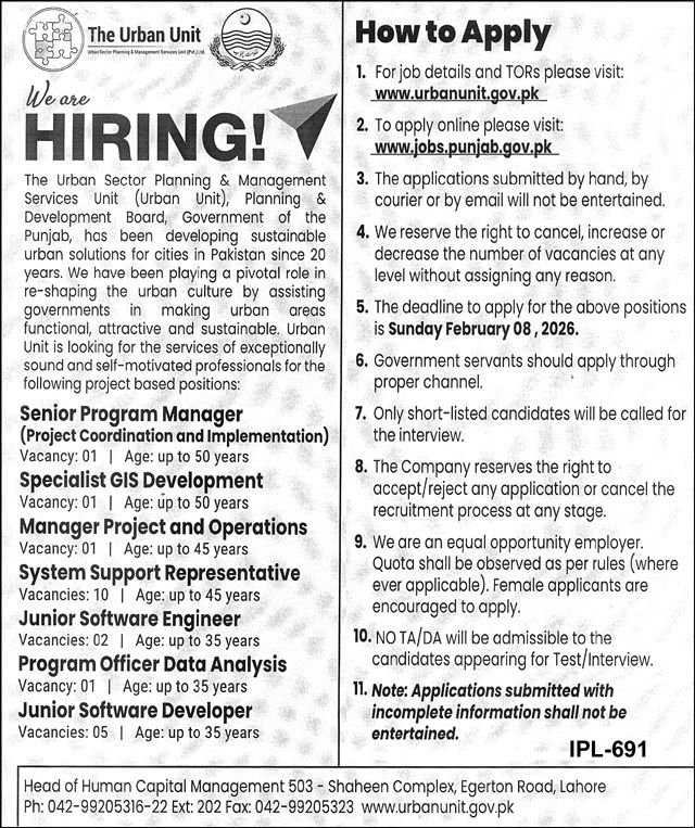 urbanunit.gov.pk careers